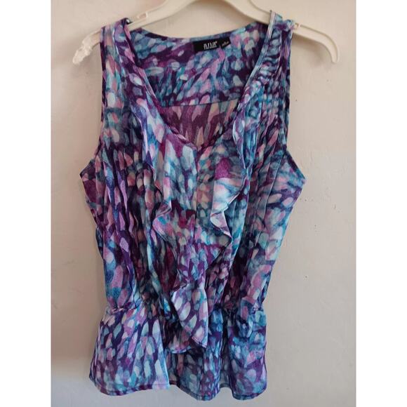 🩷A.n.a Blouse Women's Sz Small, Bold Colorful Sleeveless Boho Ruffle Multicolor - Picture 2 of 9
